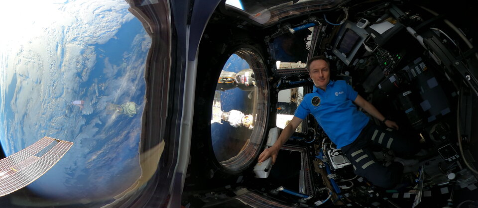 ESA astronaut Matthias Maurer in the European-made Cupola