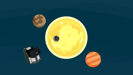 Cheops Illustration with an exoplanet system in the background