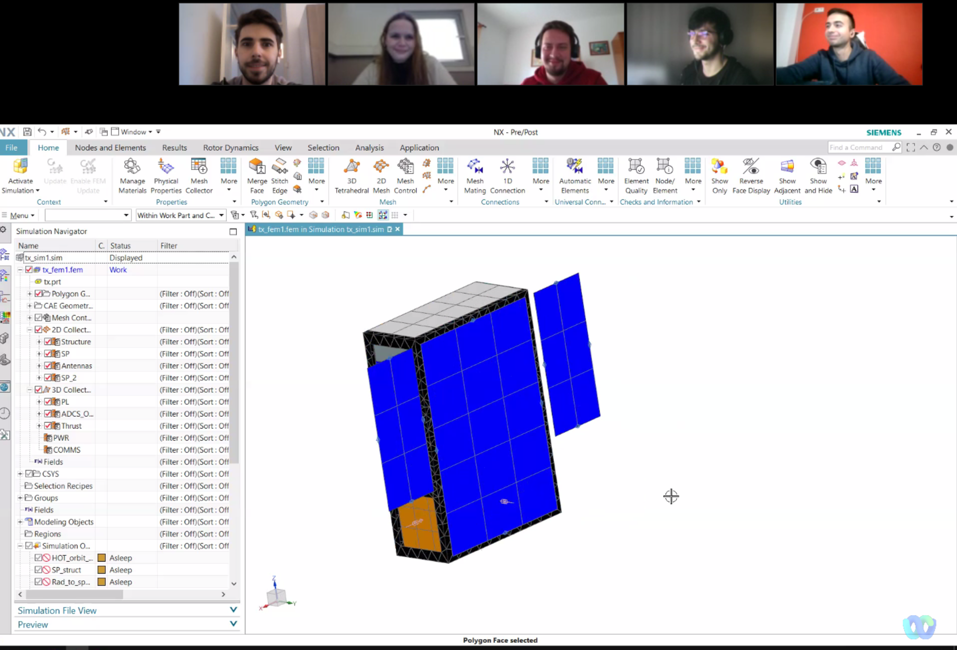 University students work together during Online CubeSat Concurent Engineering Workshop 2022 on the thermal analysis of a 6U, CubeSat