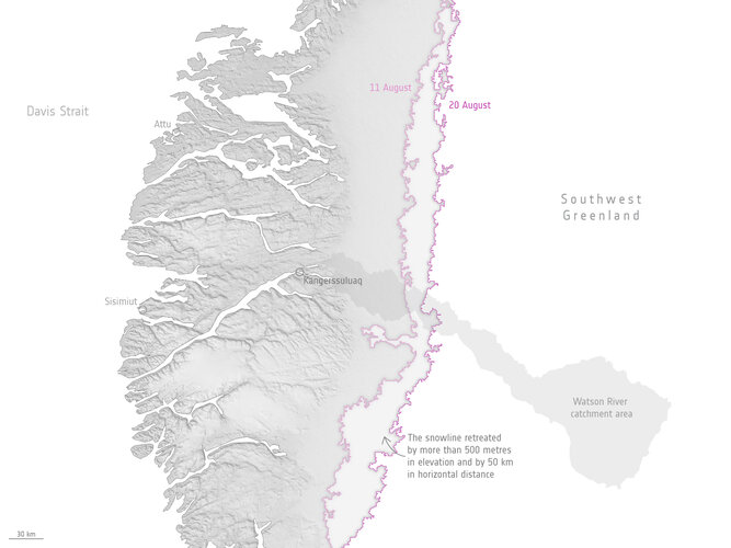 Snowline retreat southwest Greenland