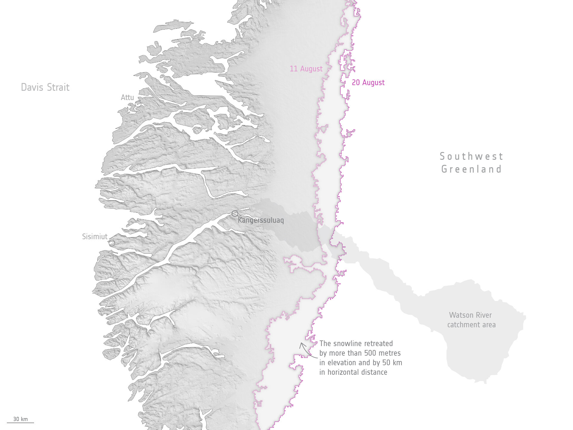Snowline retreat southwest Greenland