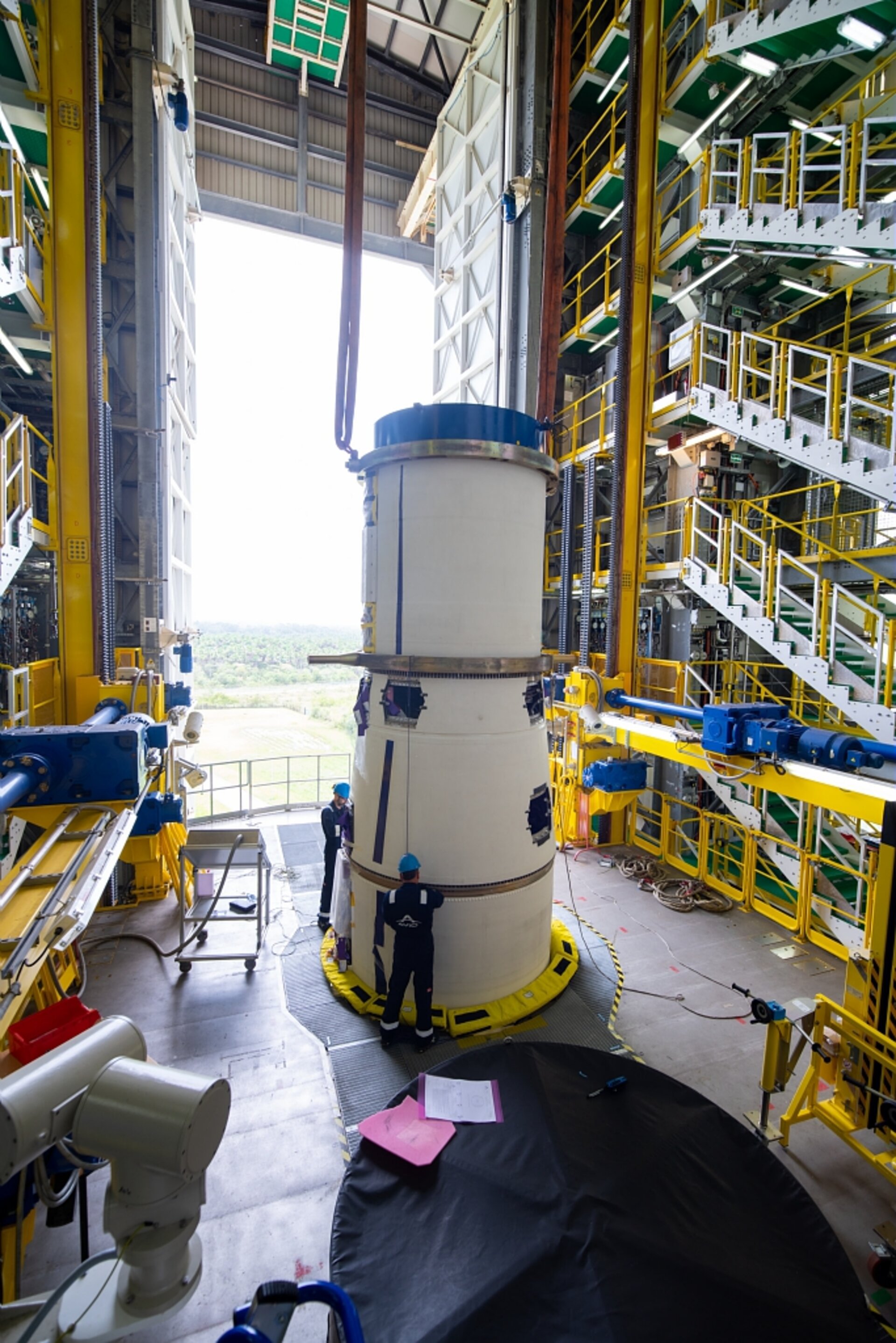 10 May 2022: The Vega-C Zefiro-9 third stage has now been transferred to and integrated at the Vega Launch Zone (Zone de Lancement Vega) ZLV at Europe's Spaceport in Kourou, French Guiana.