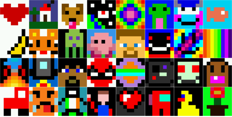 Examples of pixel art images designed by Mission Zero 2021/22 teams for the Astro Pis’ LED displays.