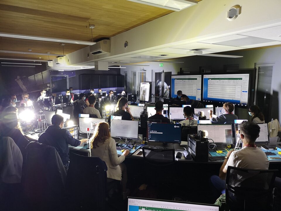 Space conditions at ESEC Galaxia, students while operating their CubSat educational models during normal conditions and during solar eclipse