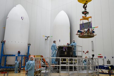 The Lares-2 satellite has now been mounted onto the launch adapter: 14 June 2022, Europe's Spaceport in French Guiana