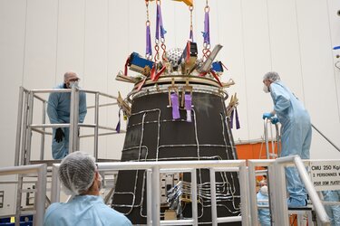 The LARES-2 satellite has now been mounted onto the launch adapter: 14 June 2022, Europe's Spaceport in French Guiana