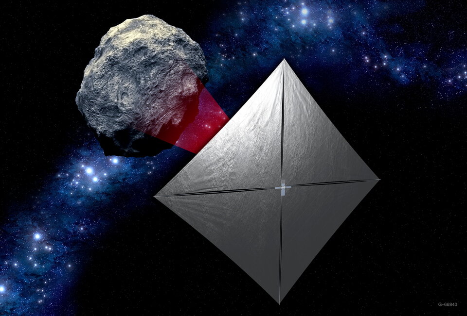 NEA Scout will deploy an aluminium-coated solar sail about the size of a racquetball court, to use sunlight to propel itself around a small asteroid.