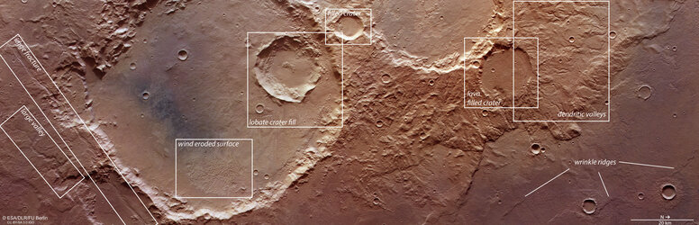 Labelled view of Terra Sirenum on Mars