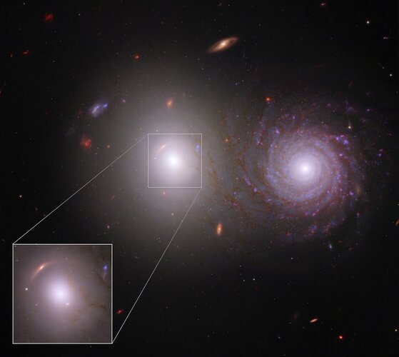 Lensed galaxies in VV 191 (Webb and Hubble composite image)