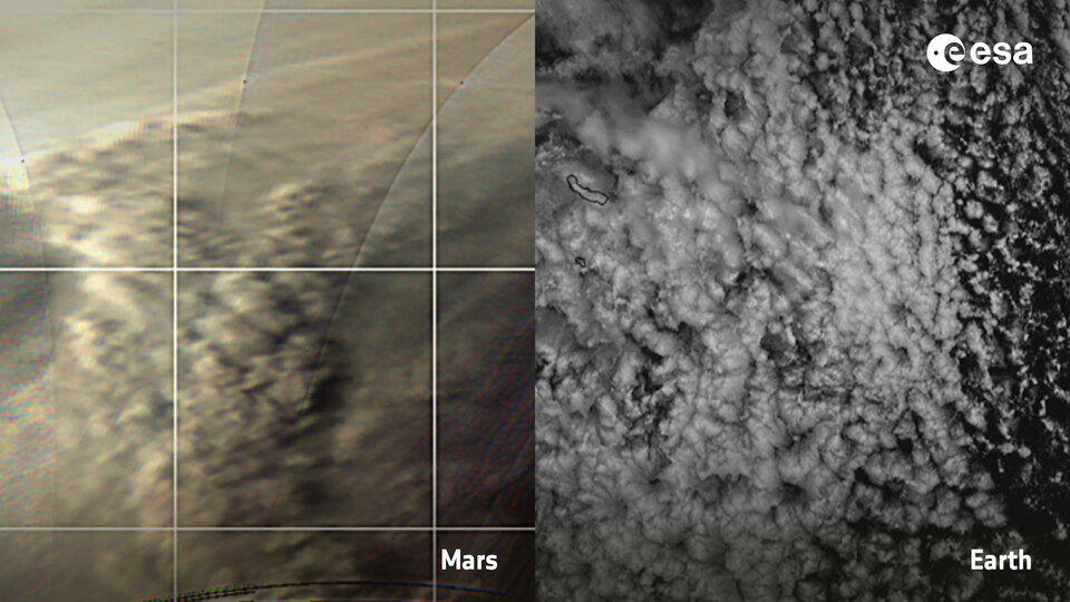 Patrones de nubes en Marte y la Tierra. ESA