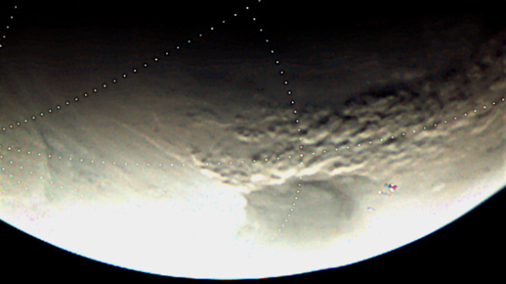 Mottled clouds of dust in a martian storm 