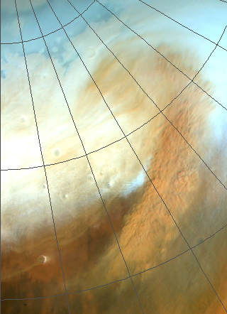 Spiral storm near the martian North Pole