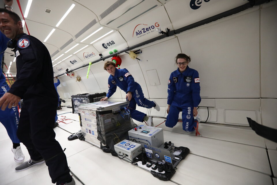 The SUGAR team with their experiment integrated in the Zero G airplane