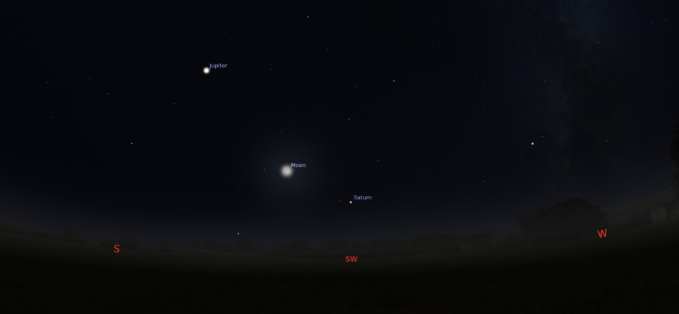 Jupiter’s position in the night sky as seen from the Netherlands on 27 December 2022 at 19:00 CET