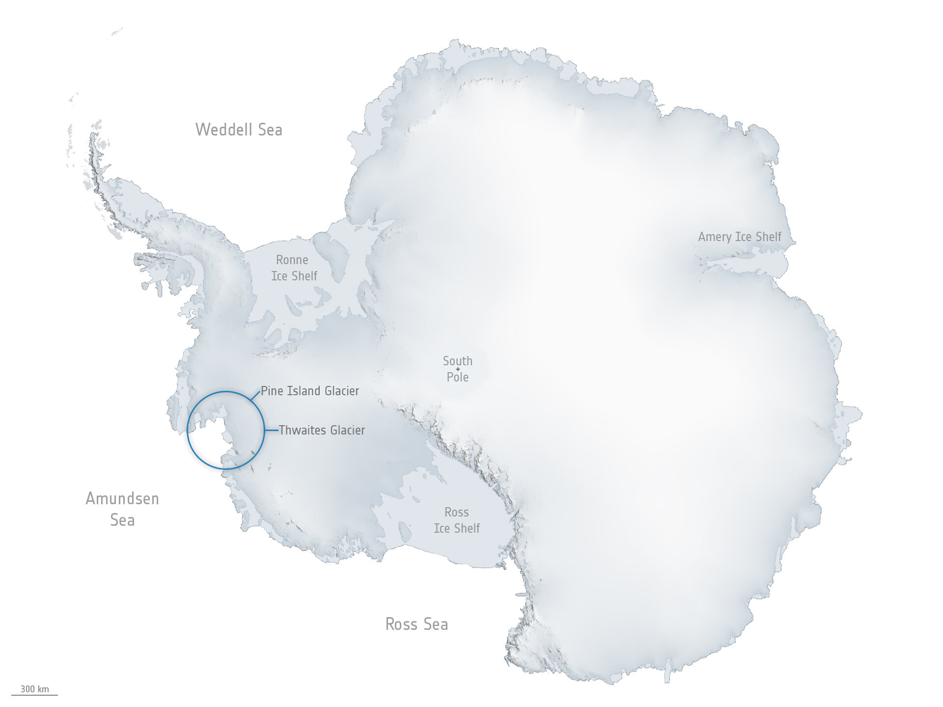 Glaciares Thwaites y Pine Island en la Antártida Occidental. ESA