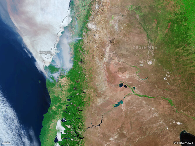 Sentinel-3 images Chilean fires