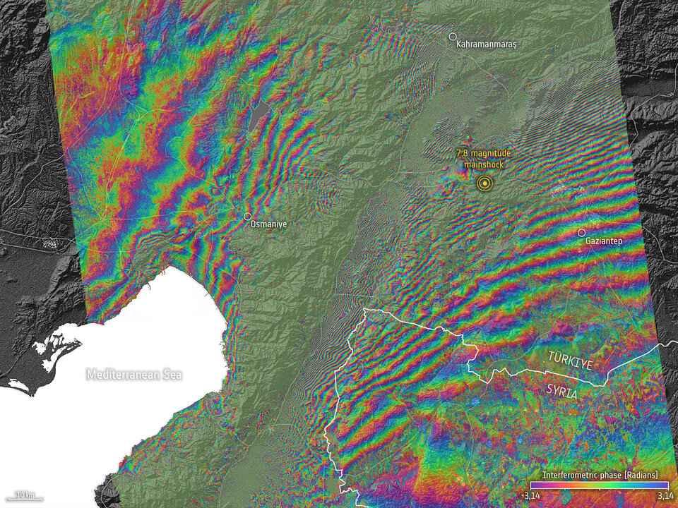 Türkiye–Syria earthquake interferogram