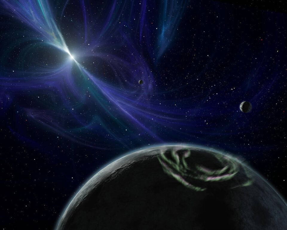 Artist's impression of exoplanets around pulsar PSR B1257+12