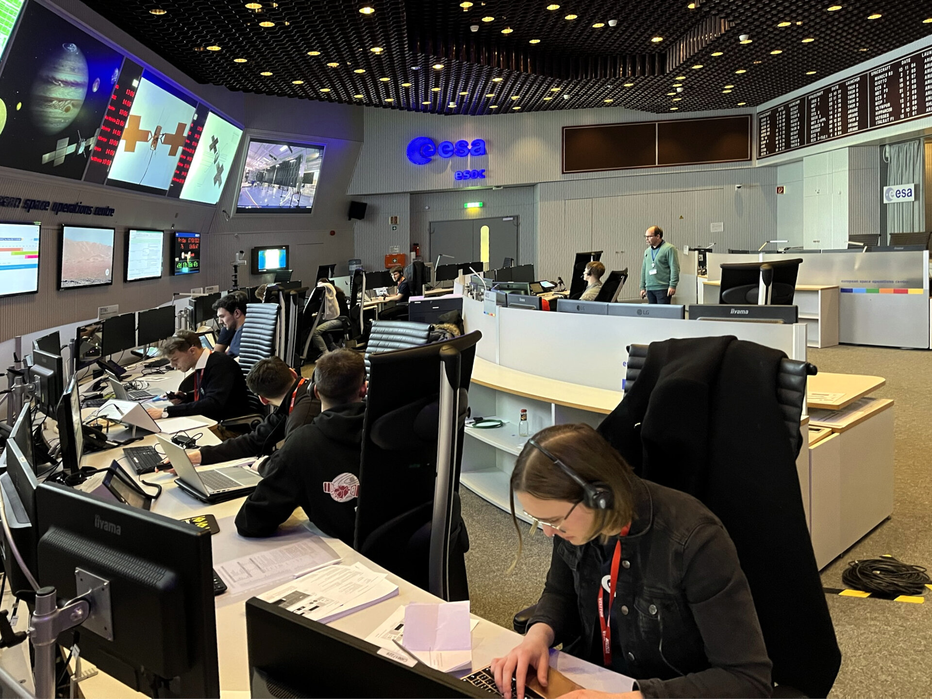 Students performing an Operations Simulation at ESOC's Mission Control Room