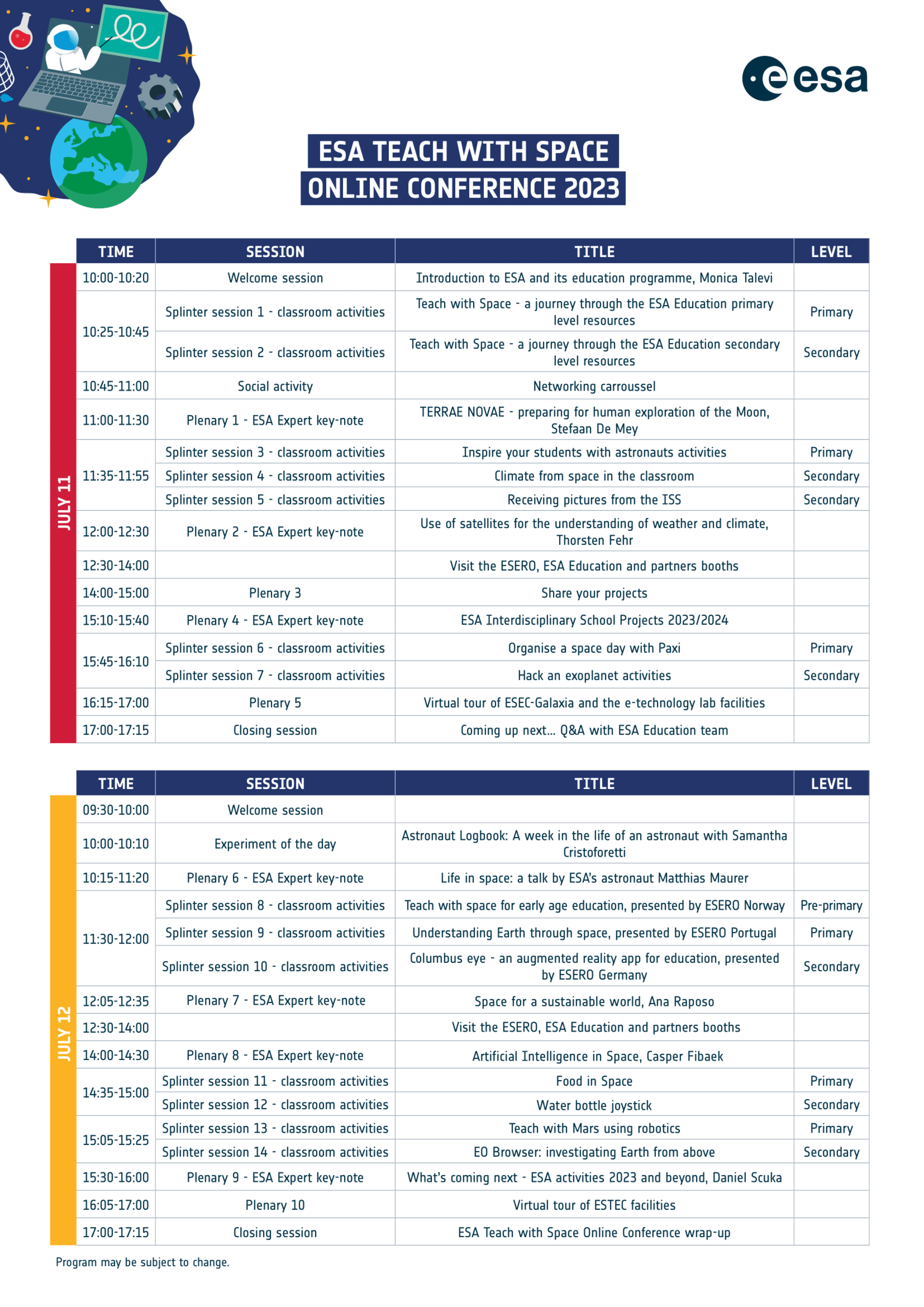 Teach with Space 2023 - Conference programme