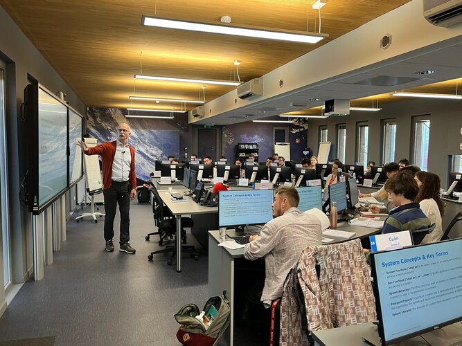 University students participating in a training session at the Training and Learning Facility at ESEC in Belgium