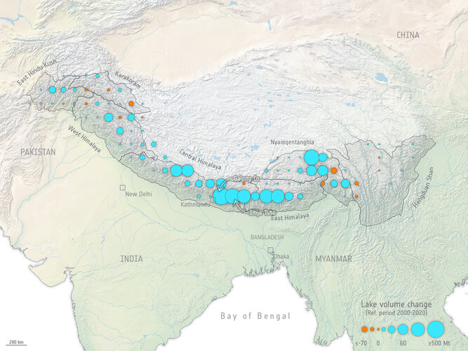 Changes in Himalayan lake volume 