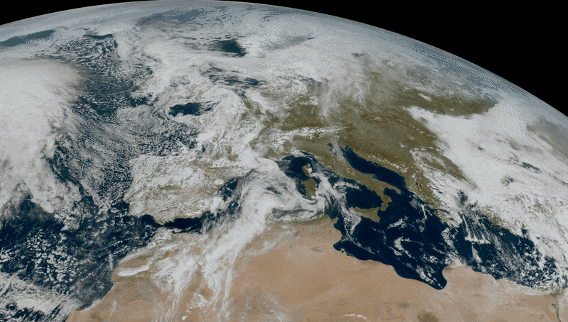 Animación de las imágenes Meteosat Third Generation Imager-1 (MTG-I1), con zoom en Europa. Crédito: EUMETSAT/ESA