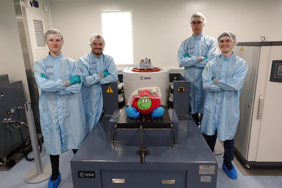 UoBSat vibrations testing team next to the shaker