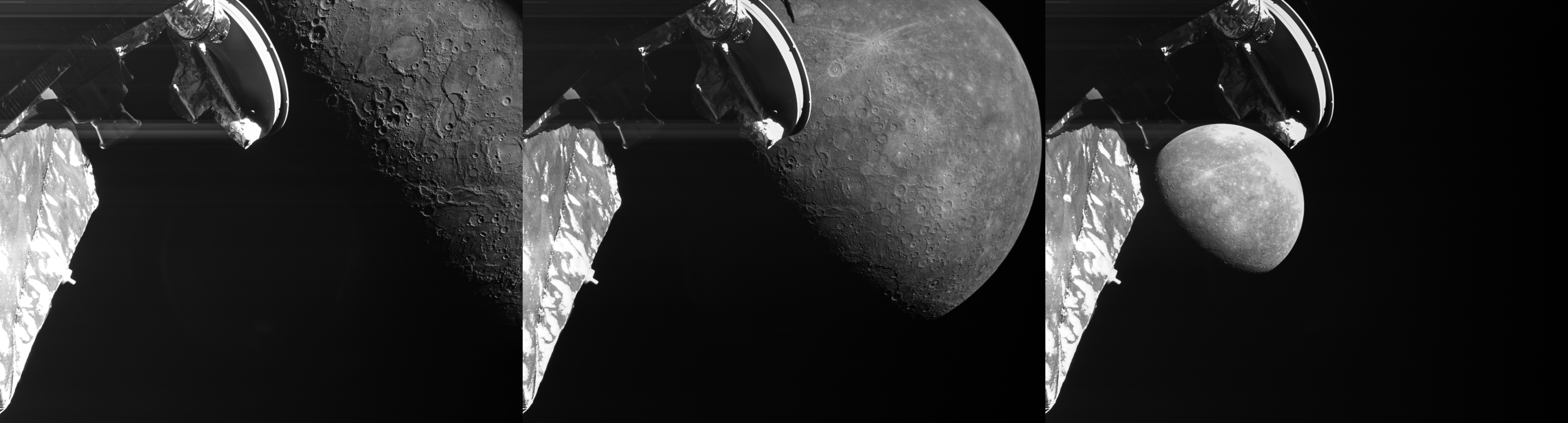 3개의 이미지는 Mercury의 세 번째 BepiColombo 저공비행을 강조합니다.