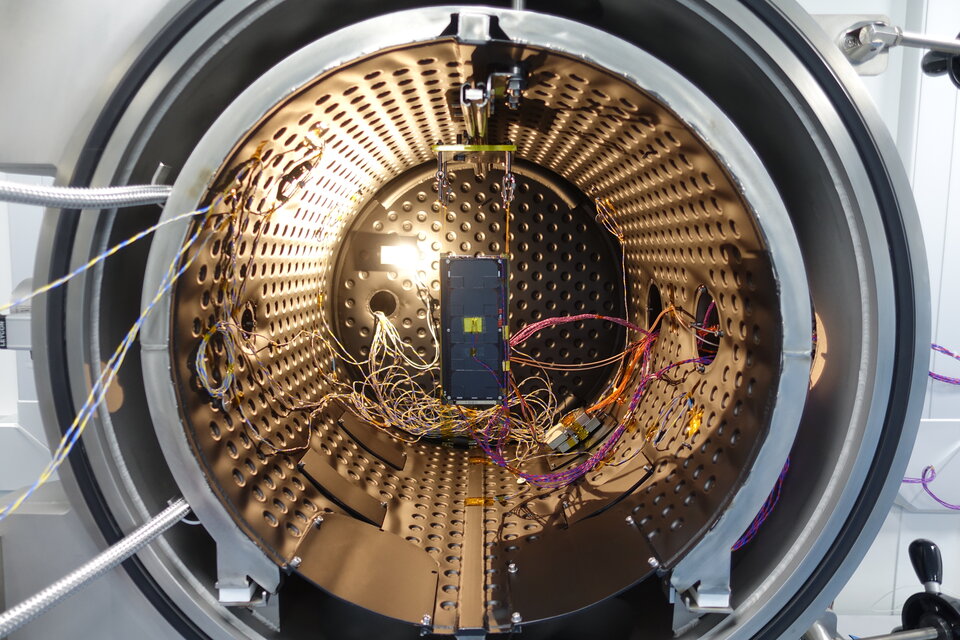 EIRSAT-1 inside the TVAC chamber