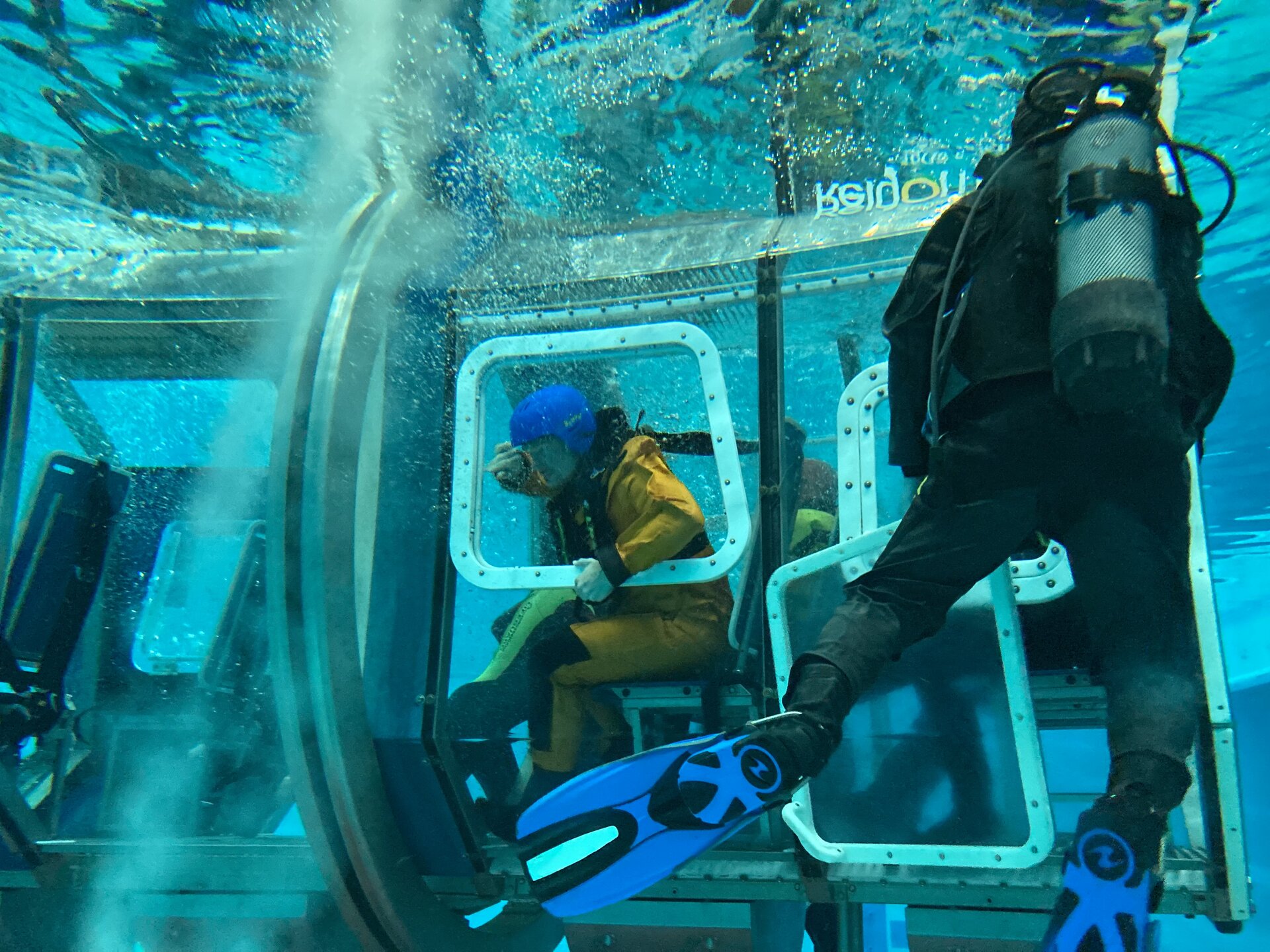 Alexander Gerst during helicopter underwater escape training