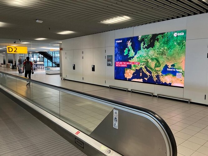 ESA digital poster at Schiphol airport summer 2023