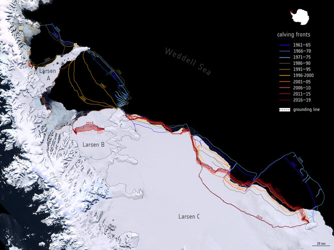 Larsen Ice Shelf calving fronts 