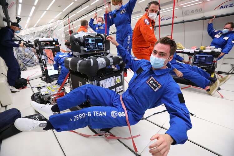 Quantum hardware during a parabolic flight.