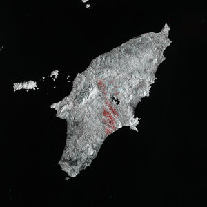 This summer, Europe experienced a relentless heatwave, fuelling wildfires in several countries. This Copernicus Sentinel-1 image shows the burn scars left by fires on the Greek island of Rhodes.