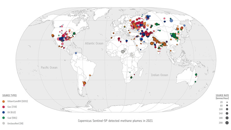 Trio of Sentinel satellites map methane super-emitters