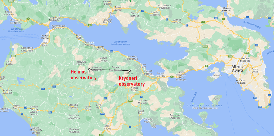 The Helmos and Kryoneri observatories in Greece