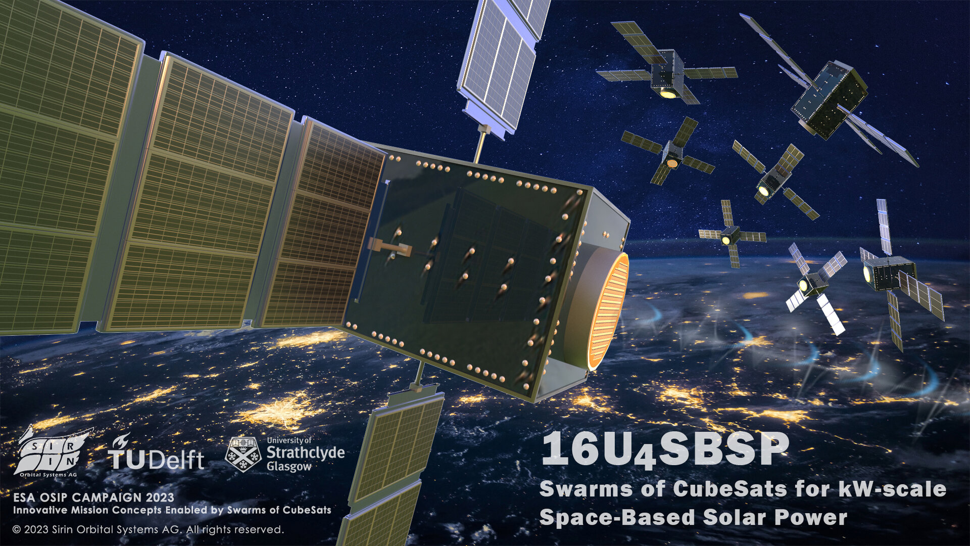 A CubeSat swarm beaming down solar power