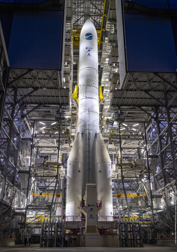 Ariane 6 as its mobile gantry is rolled away