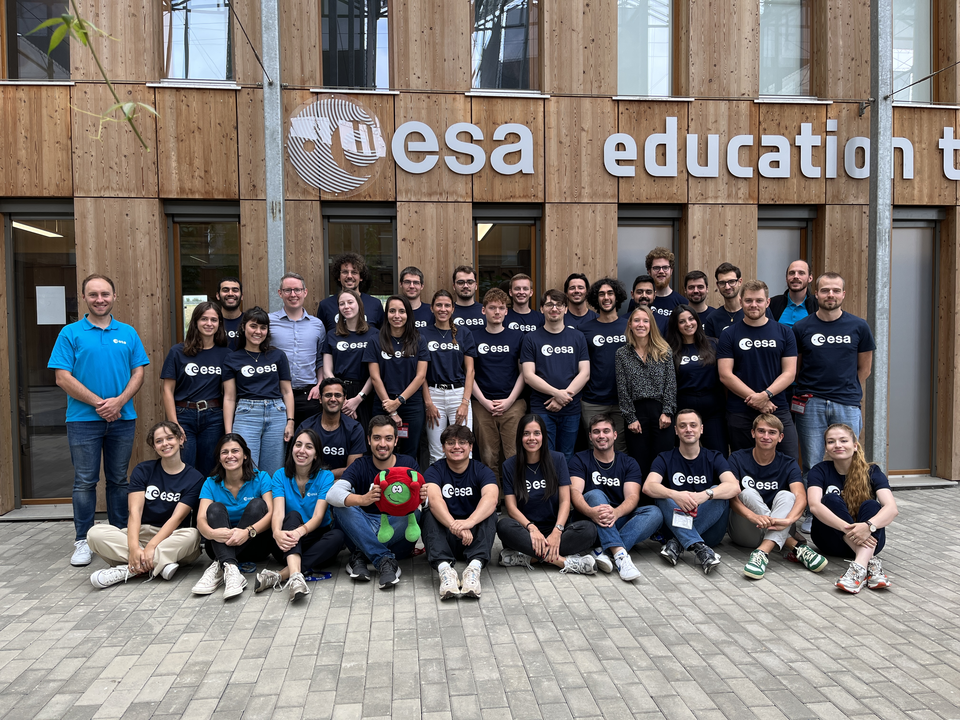 Group picture of the students working on the space segment of the mission at ESEC-Galaxia