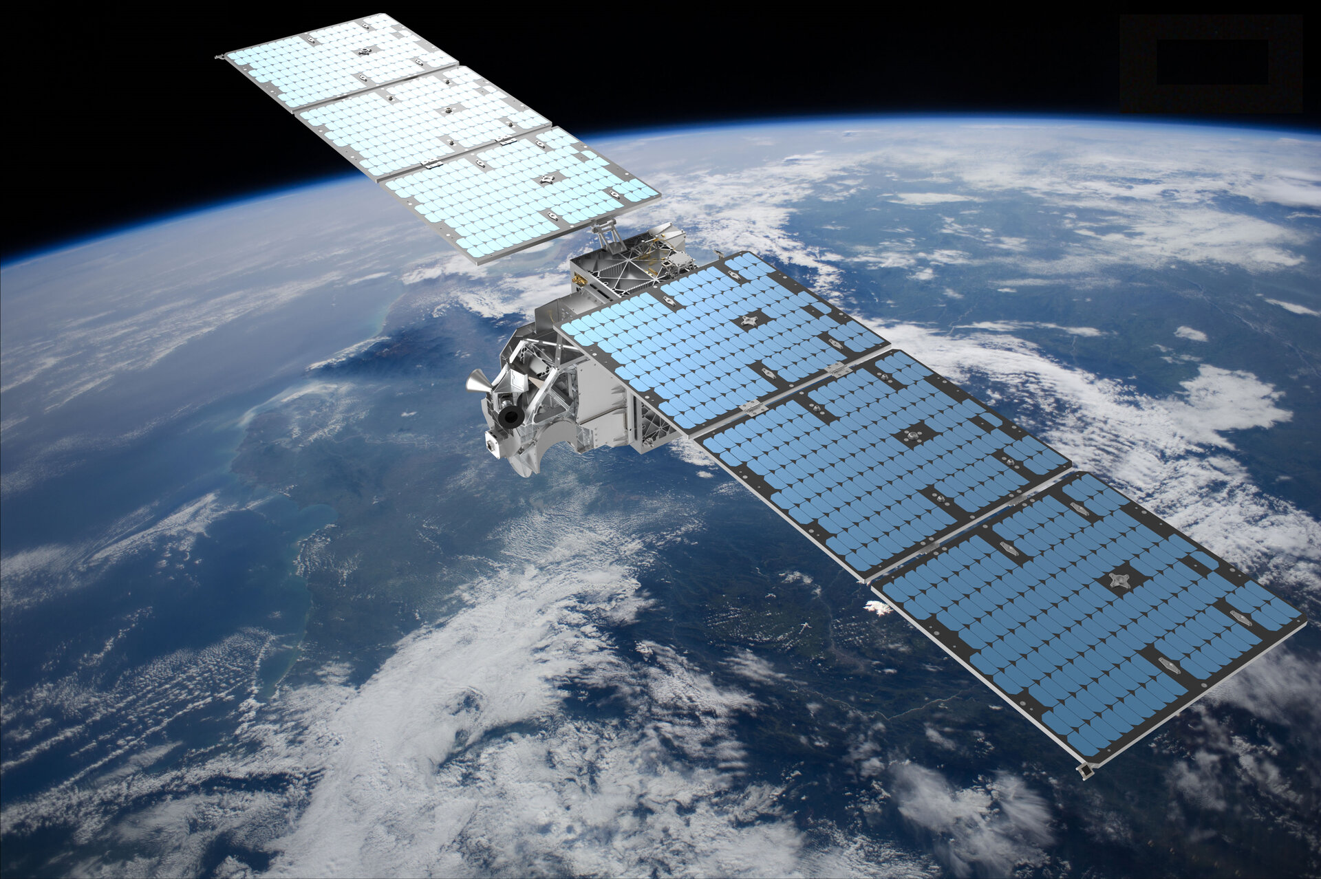 Render dell'Arctic Weather Satellite, precursore di una potenziale costellazione di satelliti, chiamata EPS-Sterna, che l'ESA potrebbe costruire per Eumetsat se il primo prototipo di Arctic Weather Satellite funzionasse bene