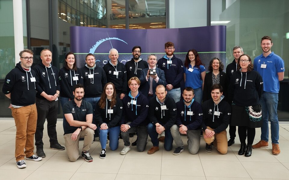 EIRSAT-1 team with representatives from Irish government and ESA Education. Credits: UCD-V. Hoban