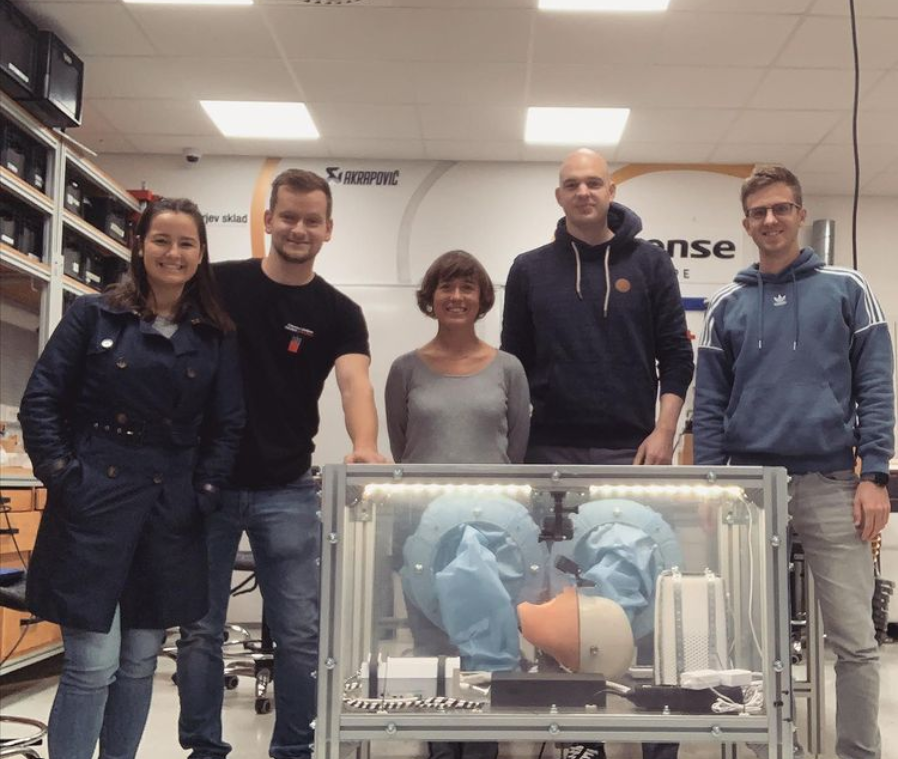 SpaceDent team after the technical contact visit from Novespace engineer Alexandra Jaquemet.