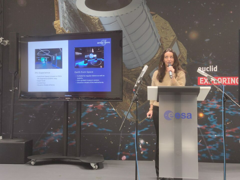 Barbara Hopel, Director of Space Expo - the visitor centre of ESA ESTEC in Noordwijk, Netherlands - presented Earth from Space, a new exhibition about Earth observation, powered by ESA. 