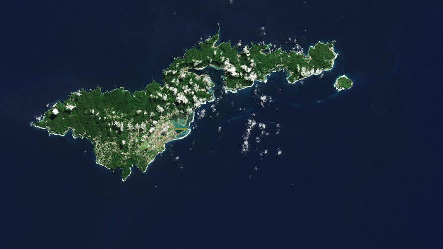 The Copernicus Sentinel-2 mission shows us an amazing view of the tropical island of Tutuila, the largest in the American Samoa archipelago in the South Pacific Ocean.