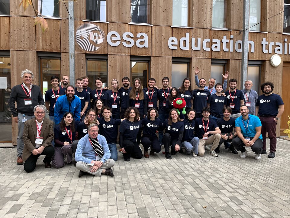 Earth Observation Satellite System Design Training Course final group picture at ESEC-Galaxia 1