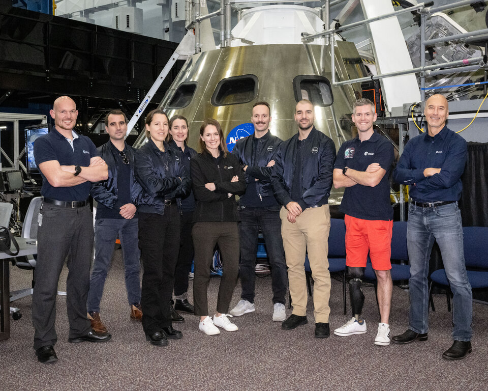 Les astronautes et candidats astronautes de l’ESA au Centre spatial Johnson de la NASA.