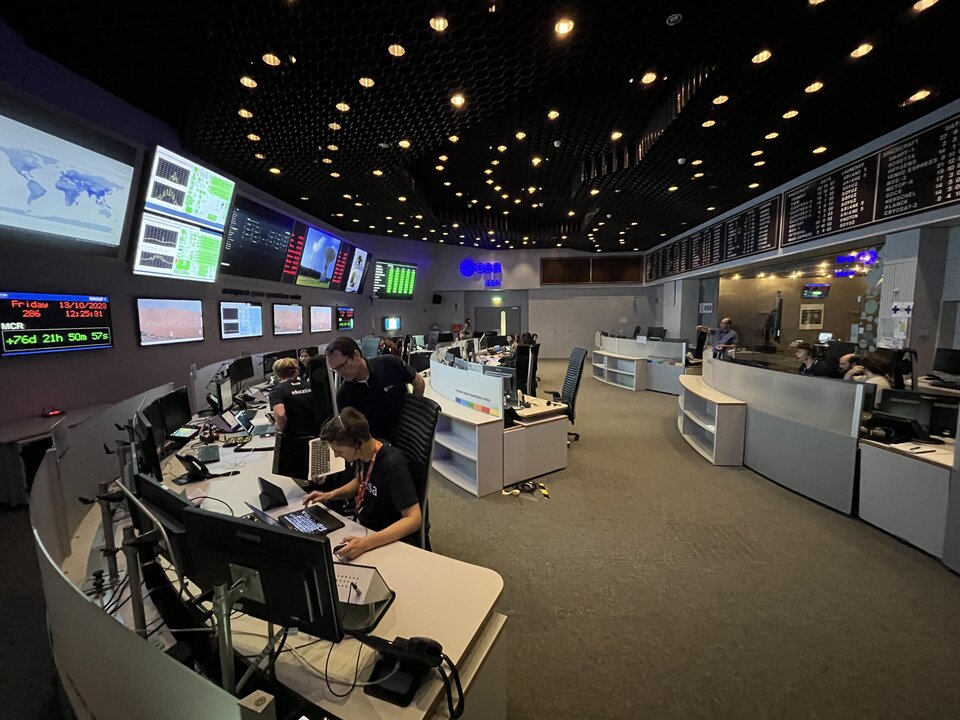 Ladybird Guide to Spacecraft Operations students simulating a pass at ESOC's Mission Control Room