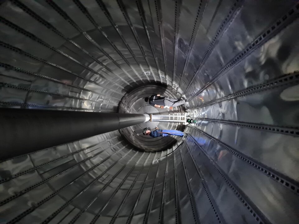 Inside Themis stainless steel tanks