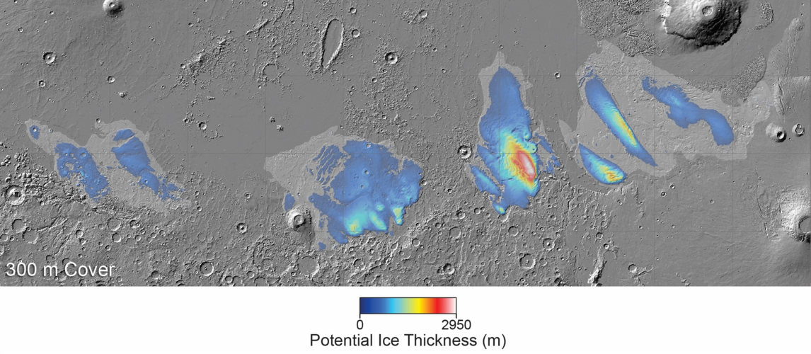 Map of suspected ice at Mars’s equator